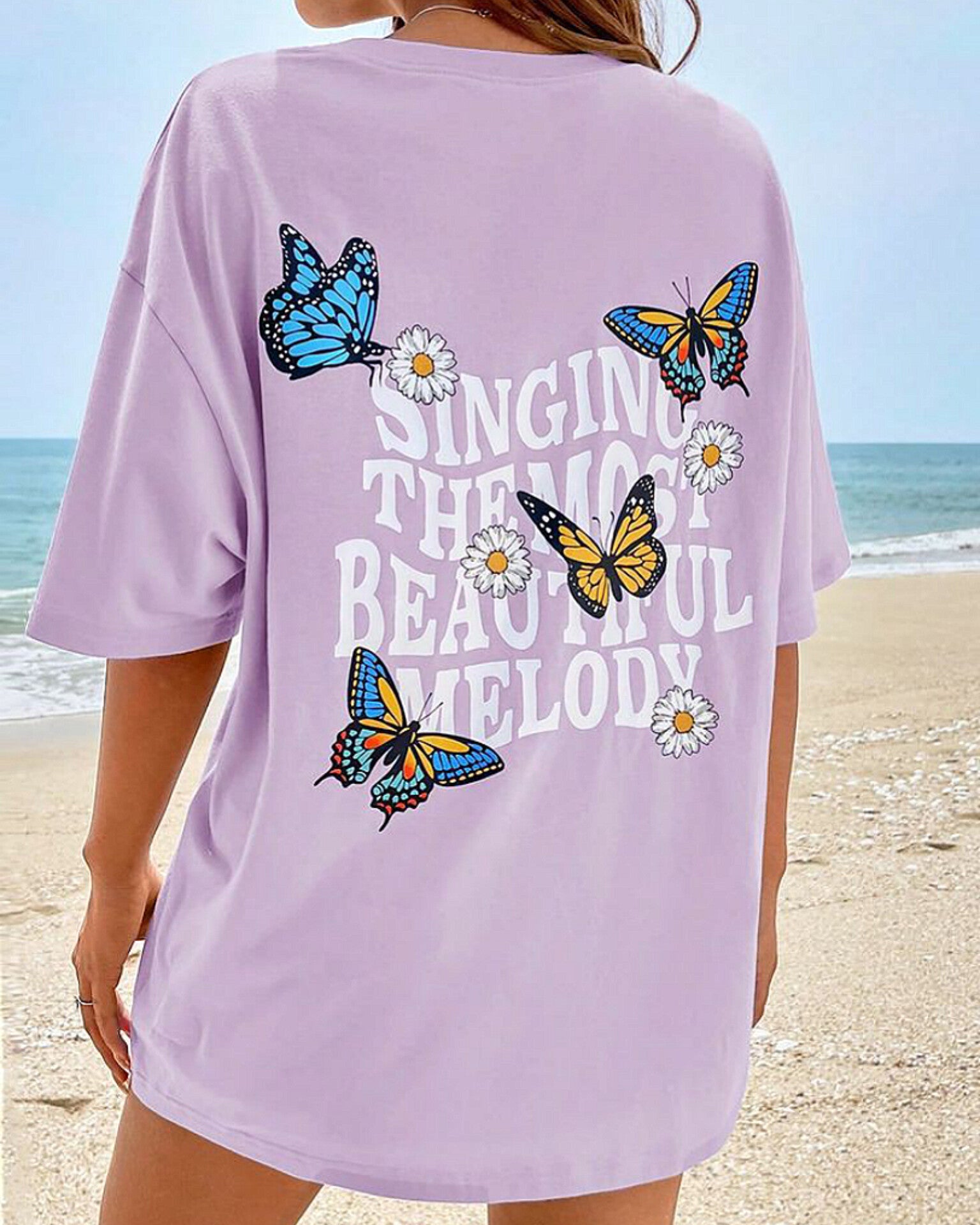 Singing Melody Graphic Drop Shoulder Oversized Tee Lavender