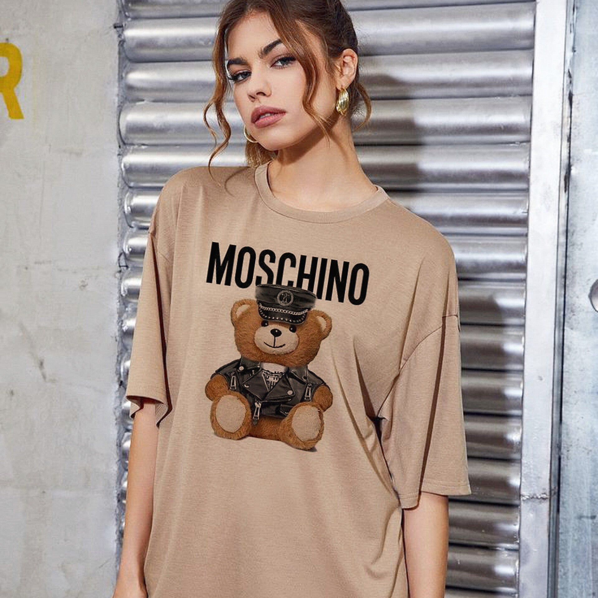 Moschino Bear Graphic Drop Shoulder Oversized Tee