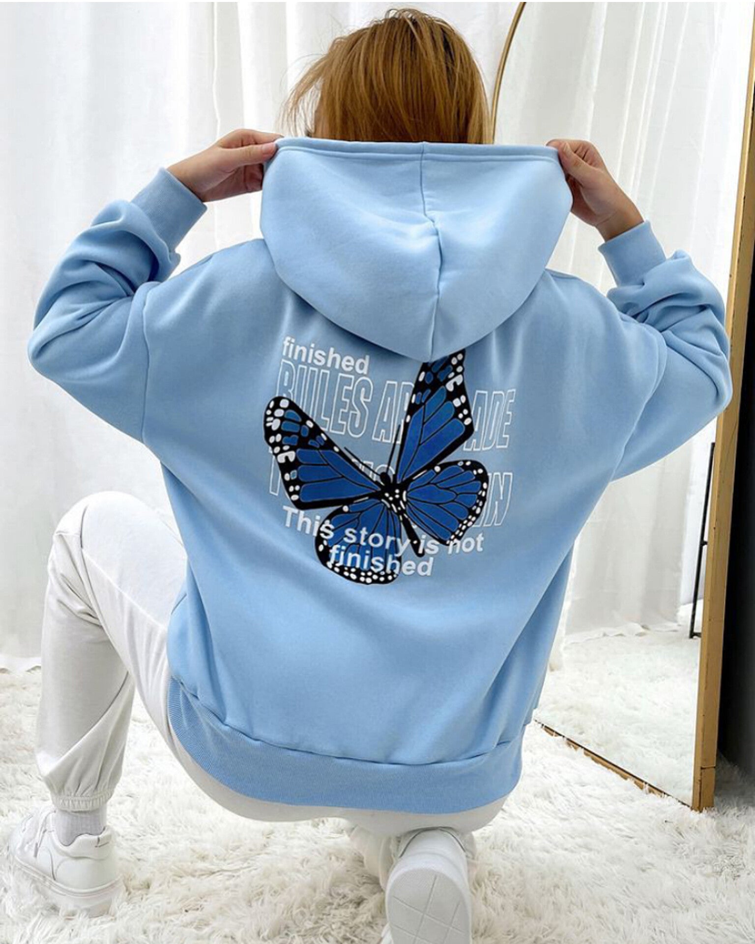 Not Finished Graphic Pull Over Hood Blue