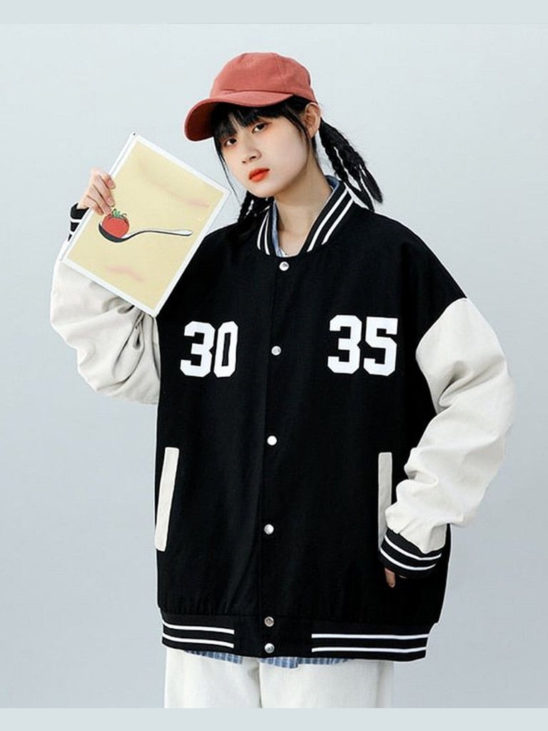 Women's Button Down Baseball Varsity Bomber Jacket 30/35