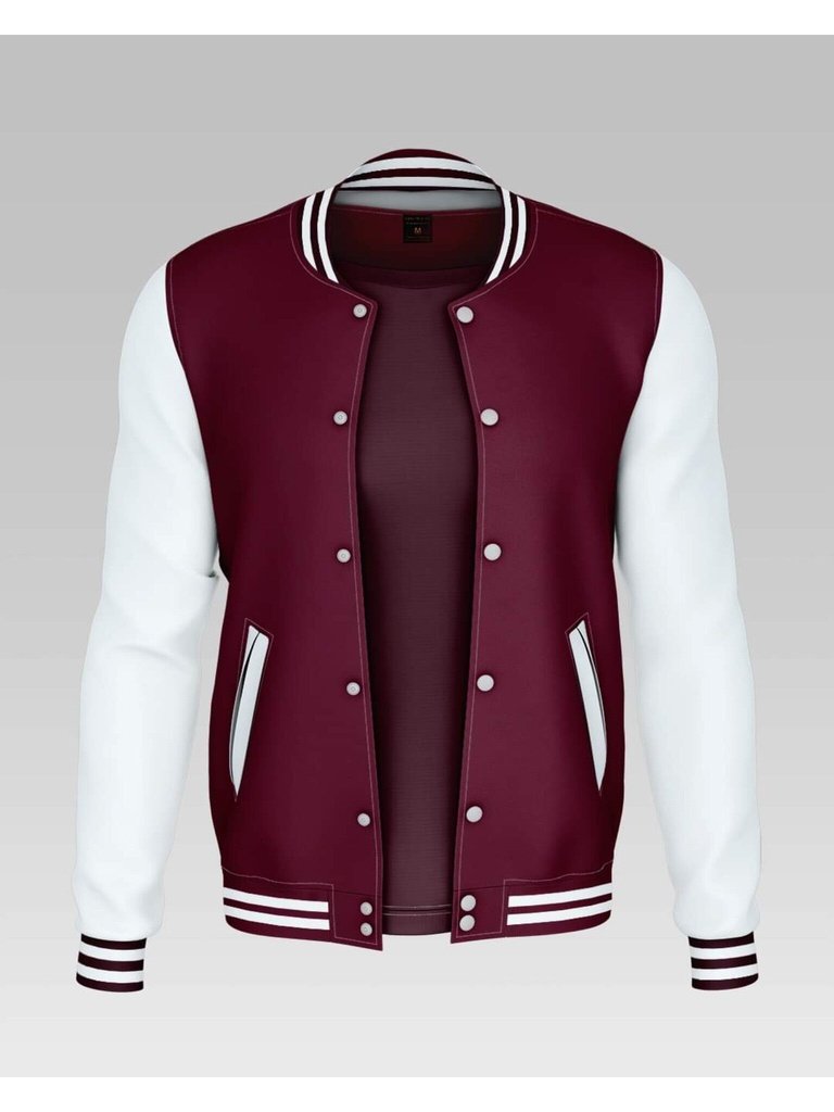 Women's Basic Button Down Baseball Varsity Bomber Jacket Mahroon