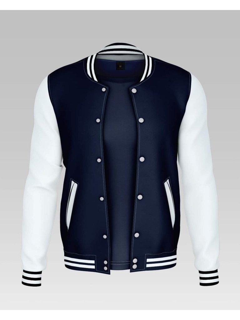 Women's Basic Button Down Baseball Varsity Bomber Jacket Navy