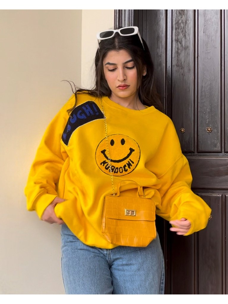 Drew Smiley Graphic Patched Oversized Sweatshirt