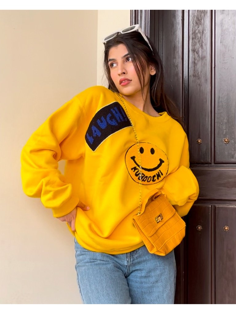 Drew Smiley Graphic Patched Oversized Sweatshirt