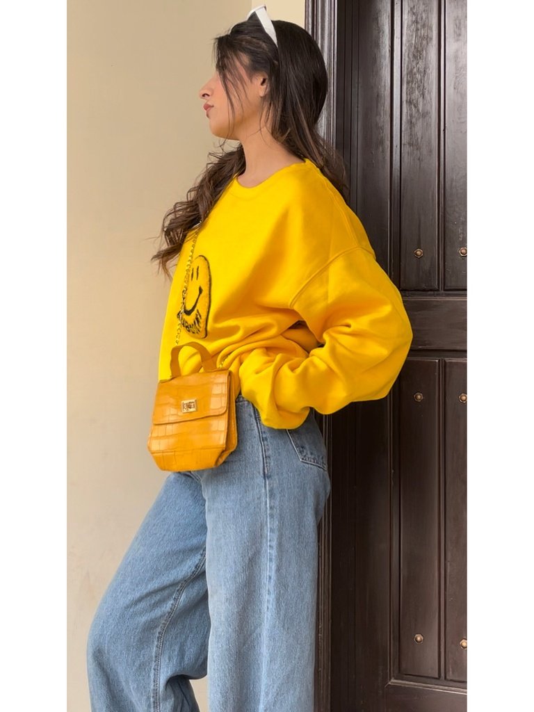 Drew Smiley Graphic Patched Oversized Sweatshirt