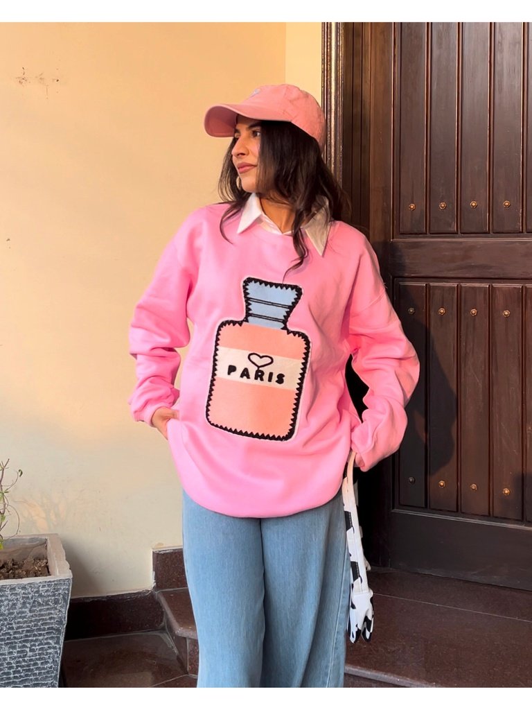 Paris Vacay Graphic Patched Oversized Sweatshirt