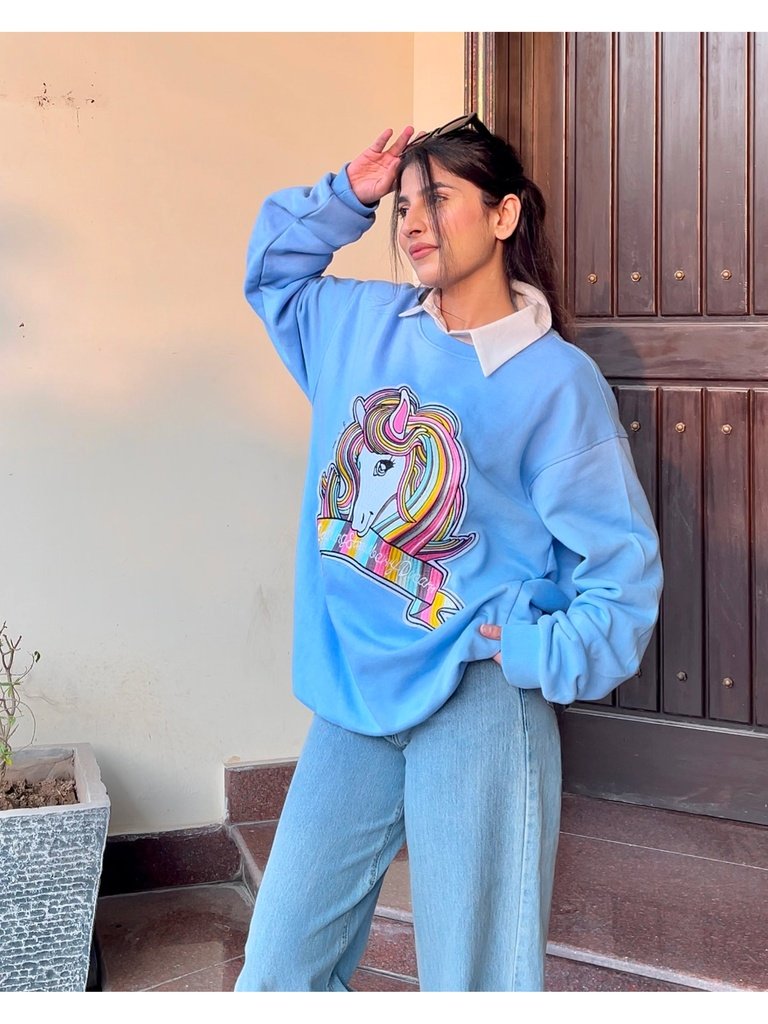 Unicorn Graphic Patched Oversized Sweatshirt