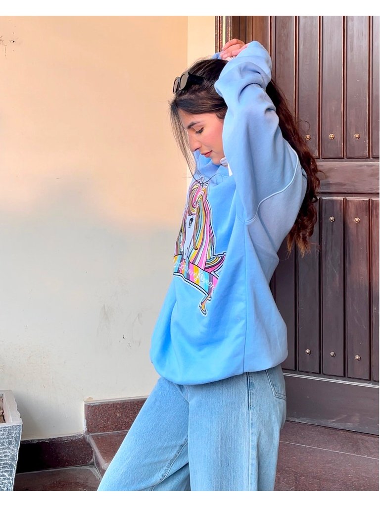 Unicorn Graphic Patched Oversized Sweatshirt