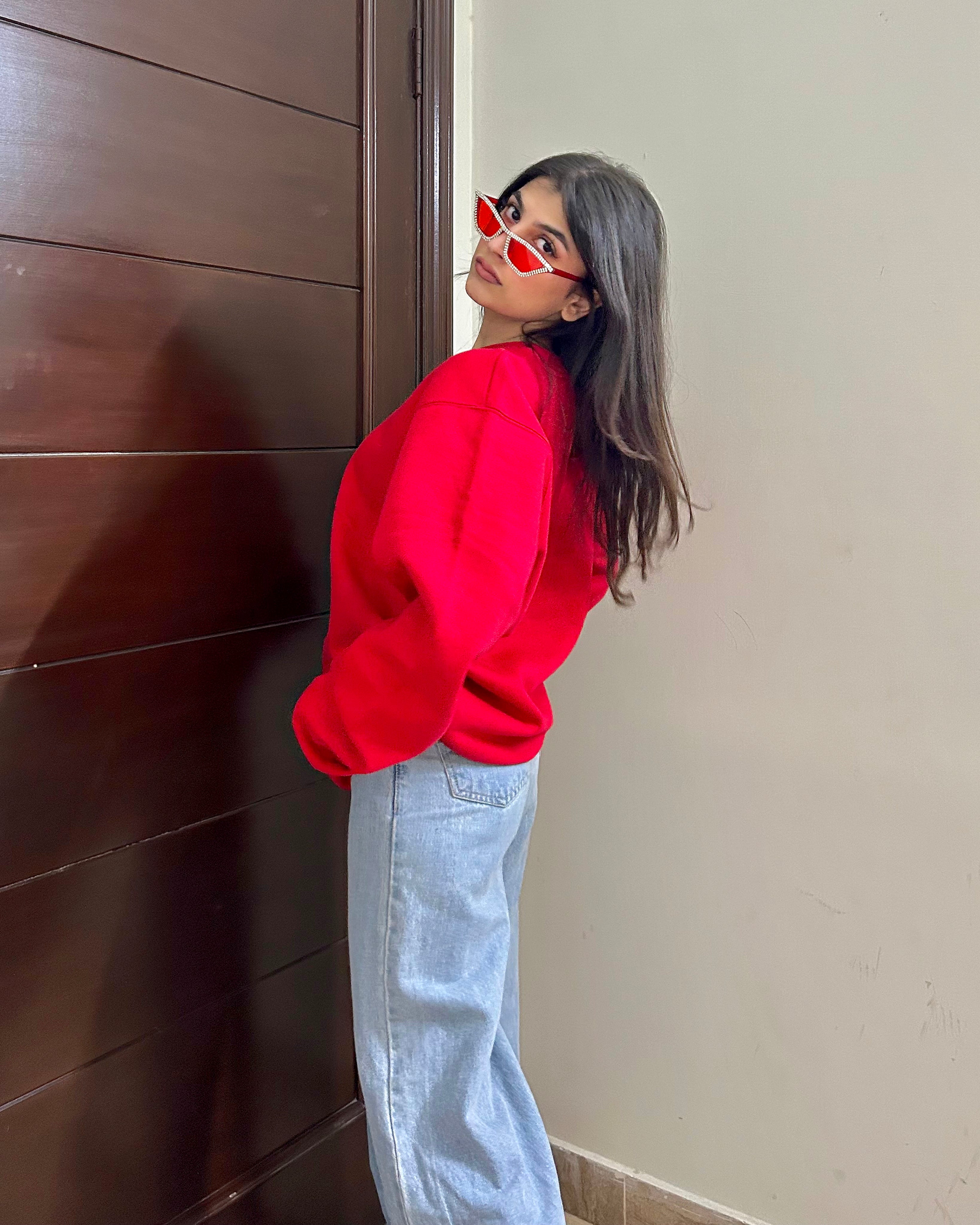 Drop Shoulder Oversized Sweatshirt Red