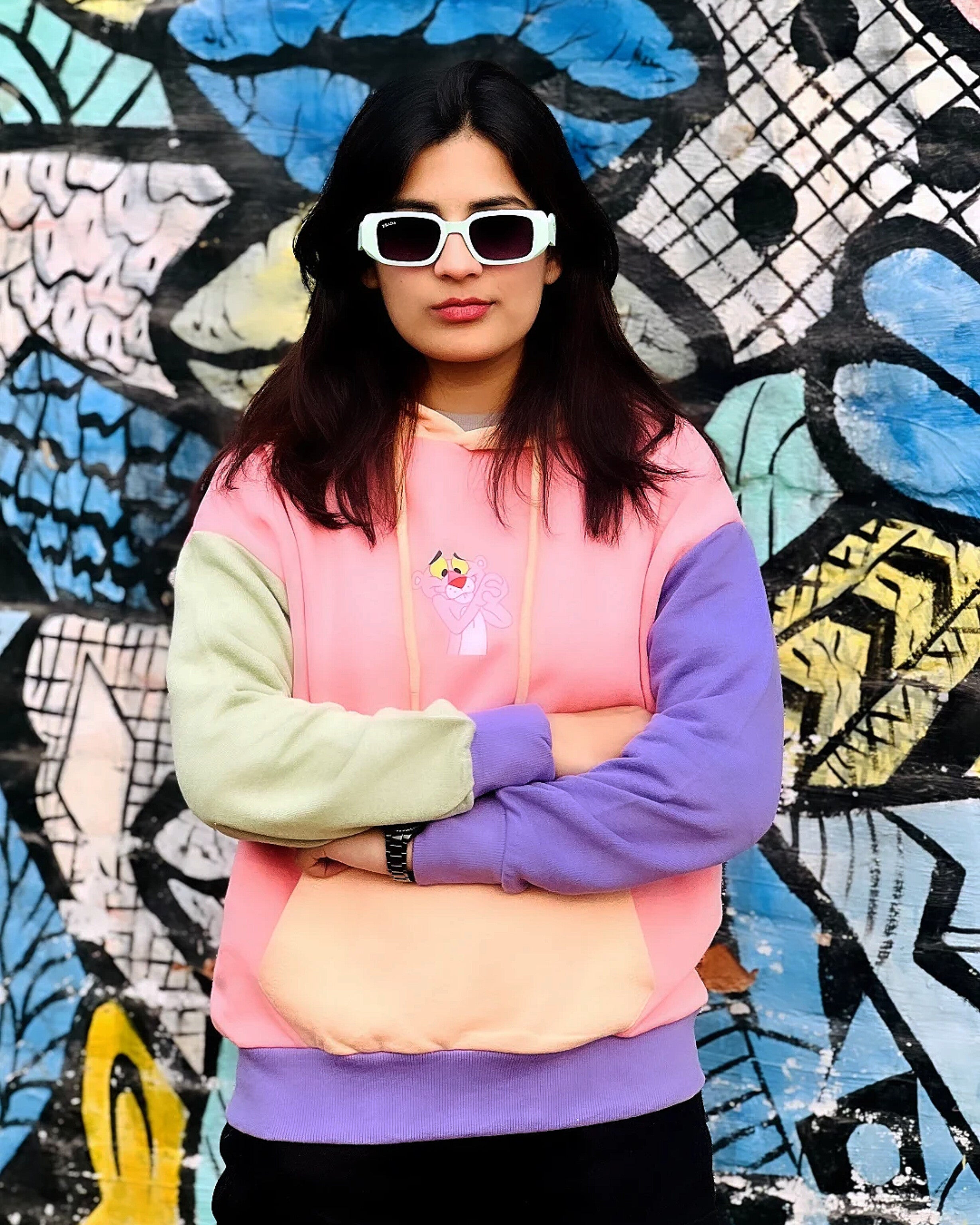 Pink Panther Colour Block Drop Shoulder Hoodie