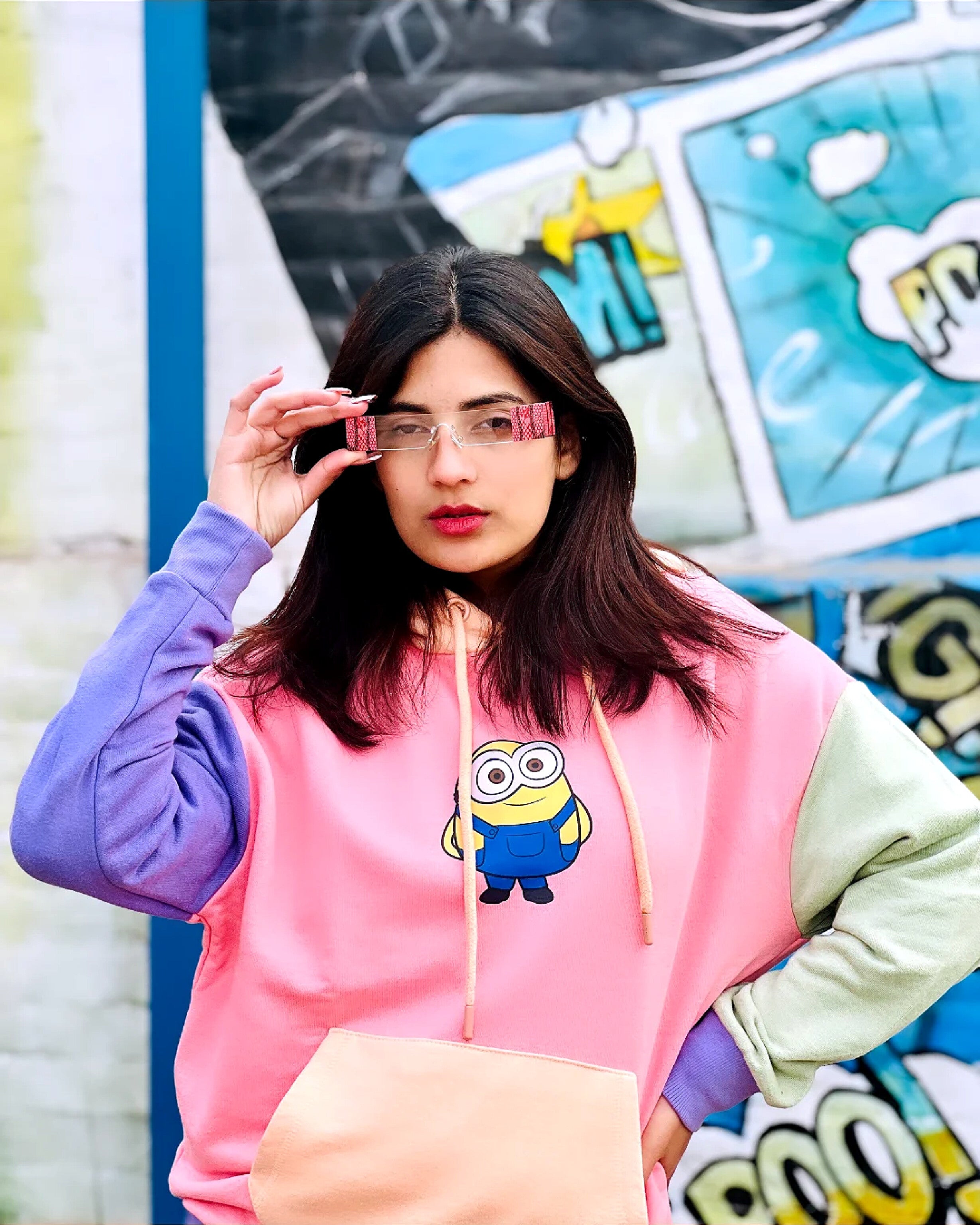 Minion Colour Block Drop Shoulder Hoodie