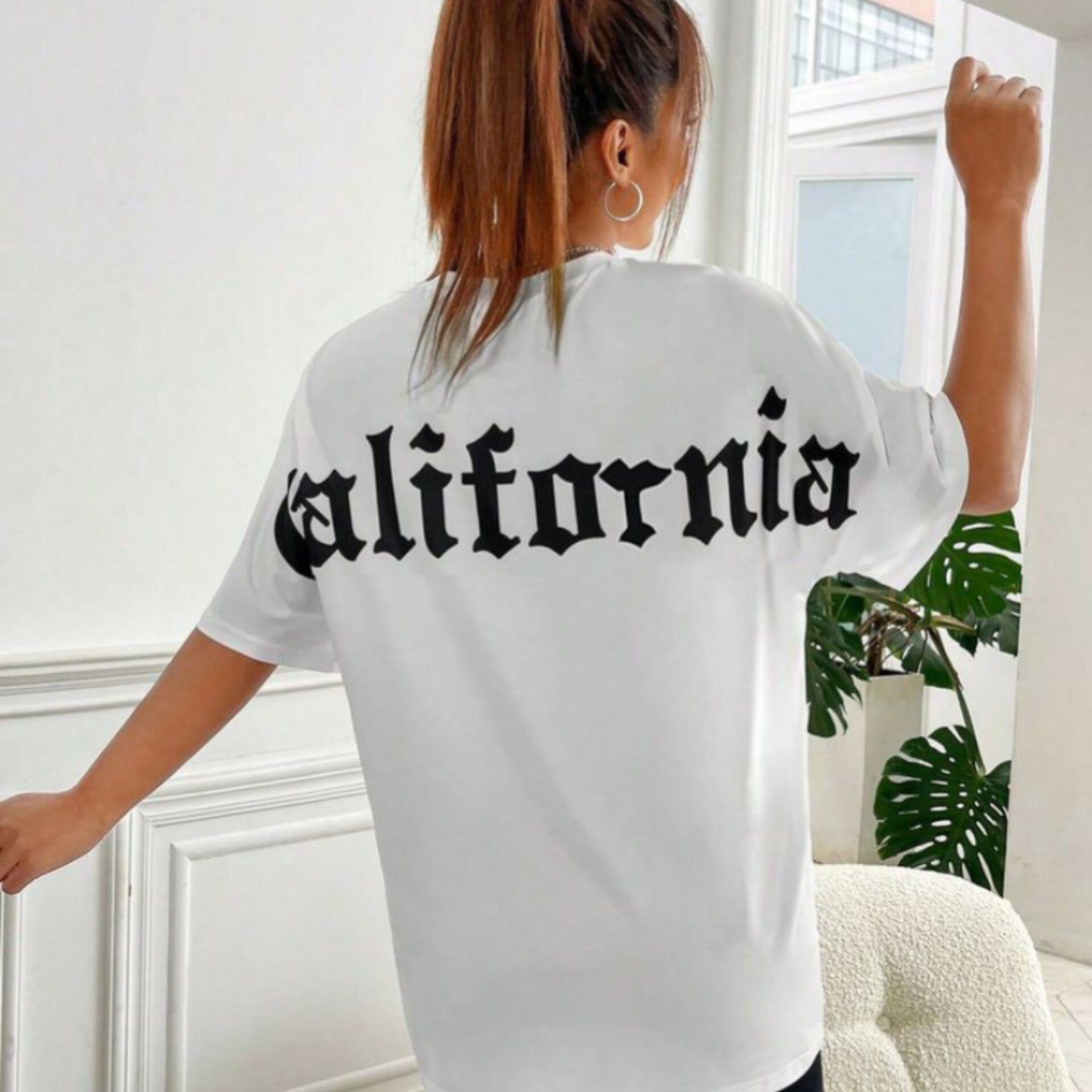 California Graphic Drop Shoulder Oversized Tee white