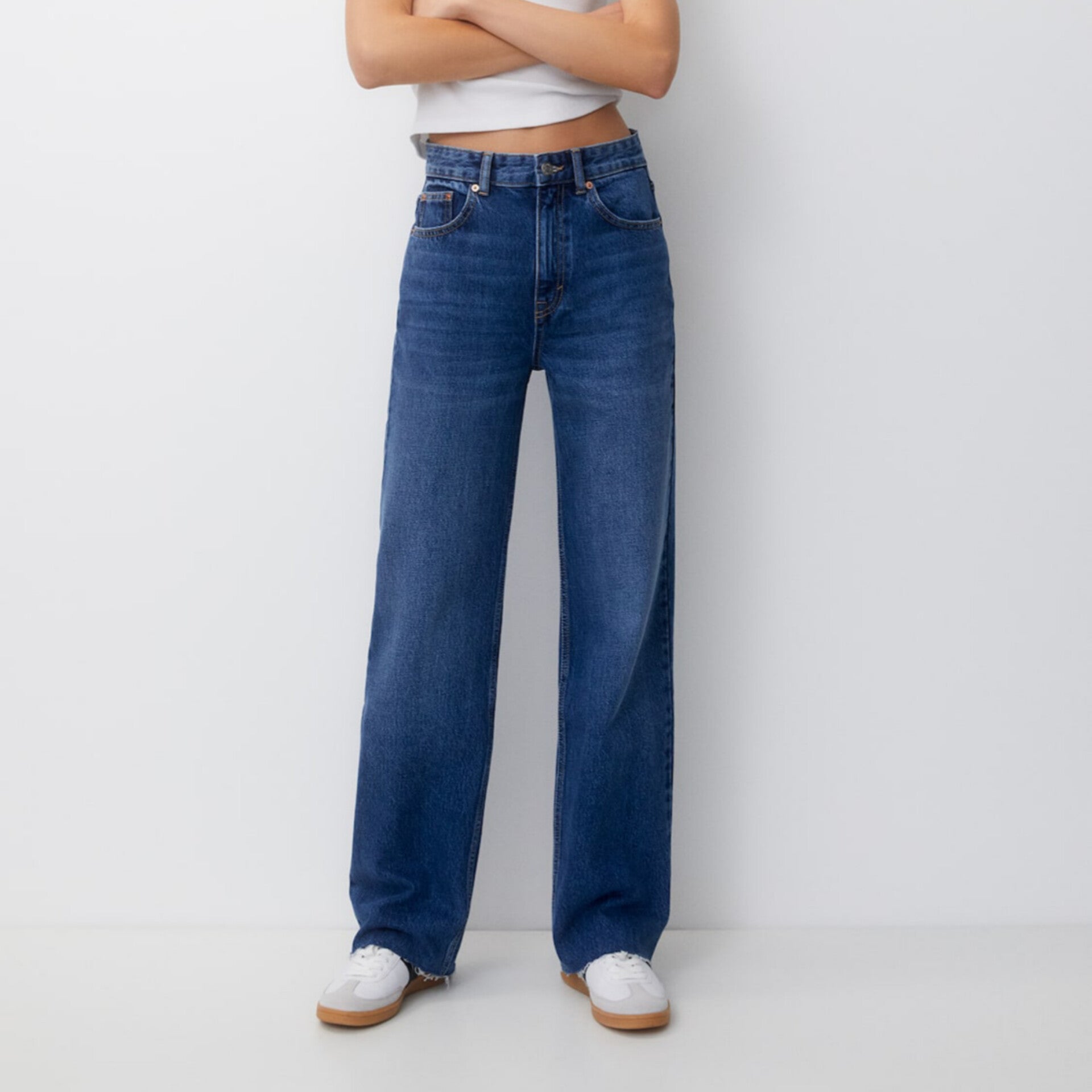 Denim Blue Straight Leg High Waist Jeans