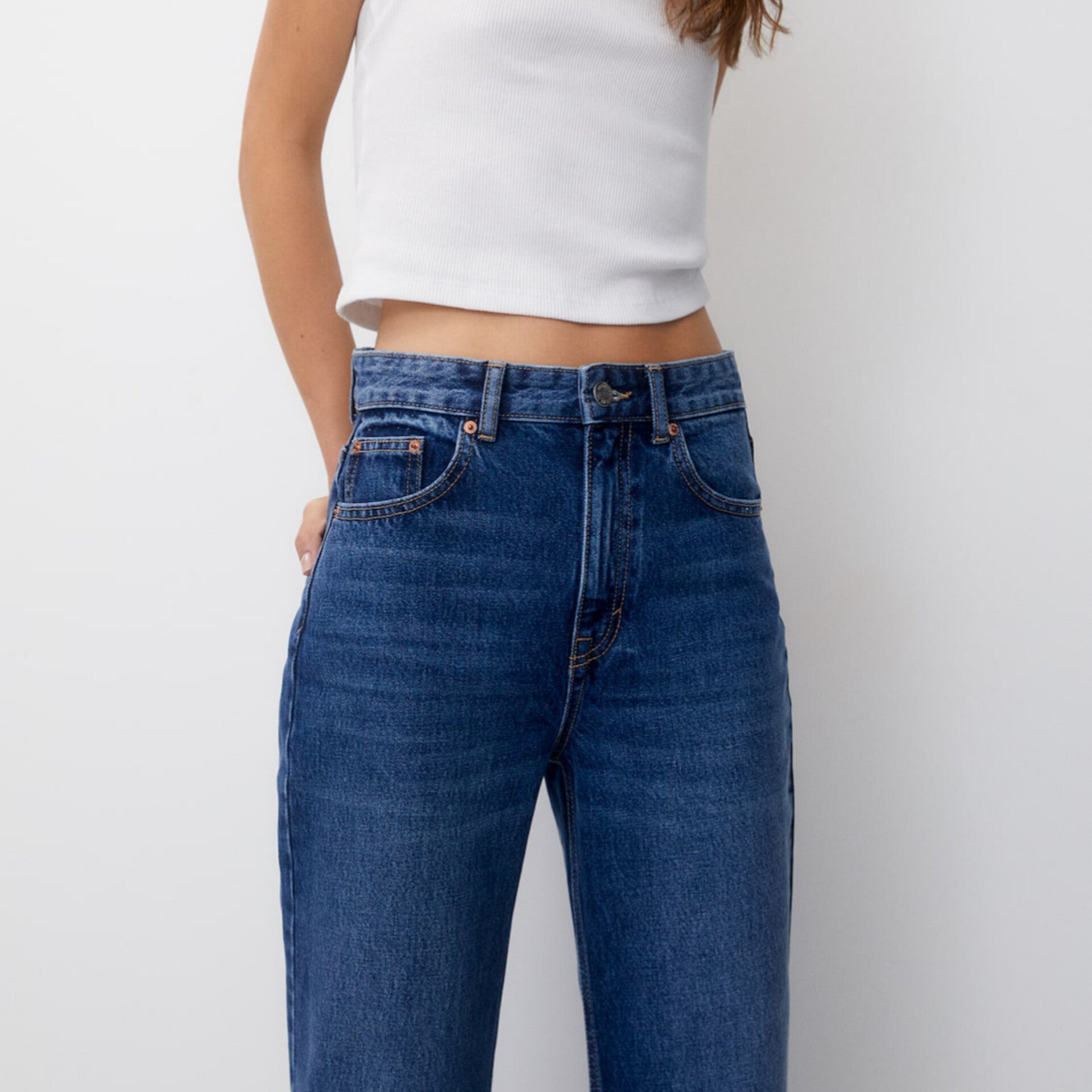 Denim Blue Slim Mom Fit High Waist Jeans