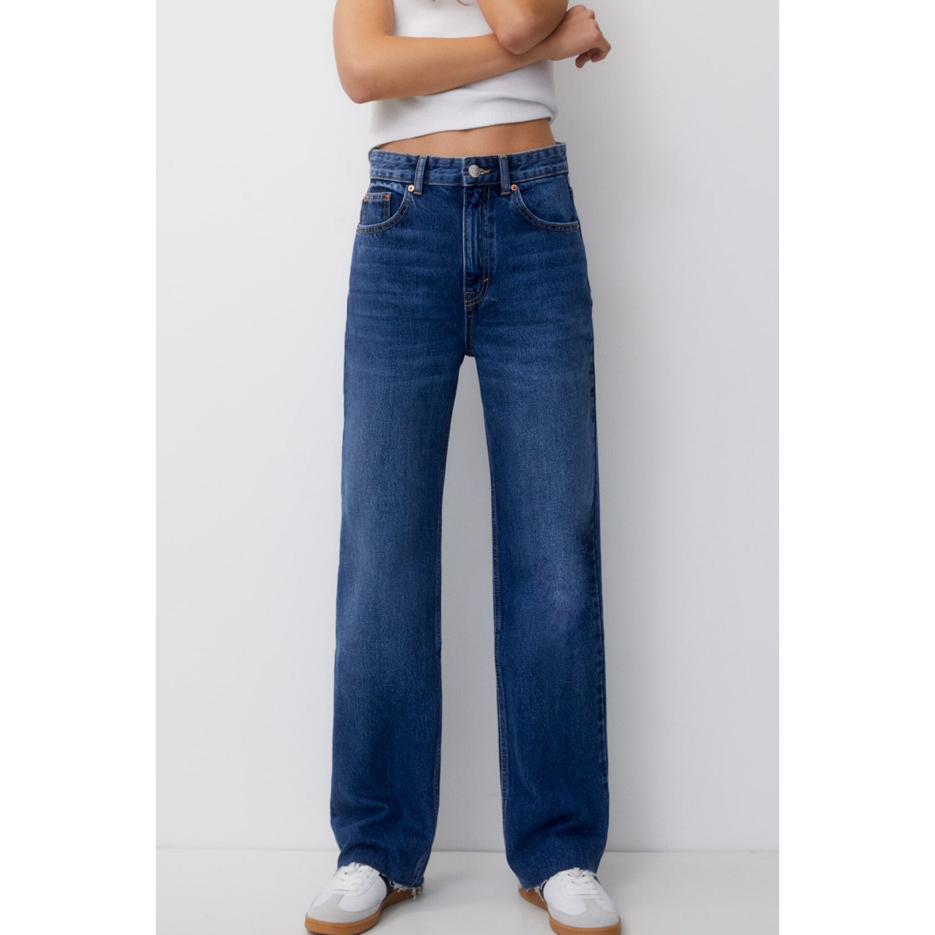 Denim Blue Straight Leg High Waist Jeans