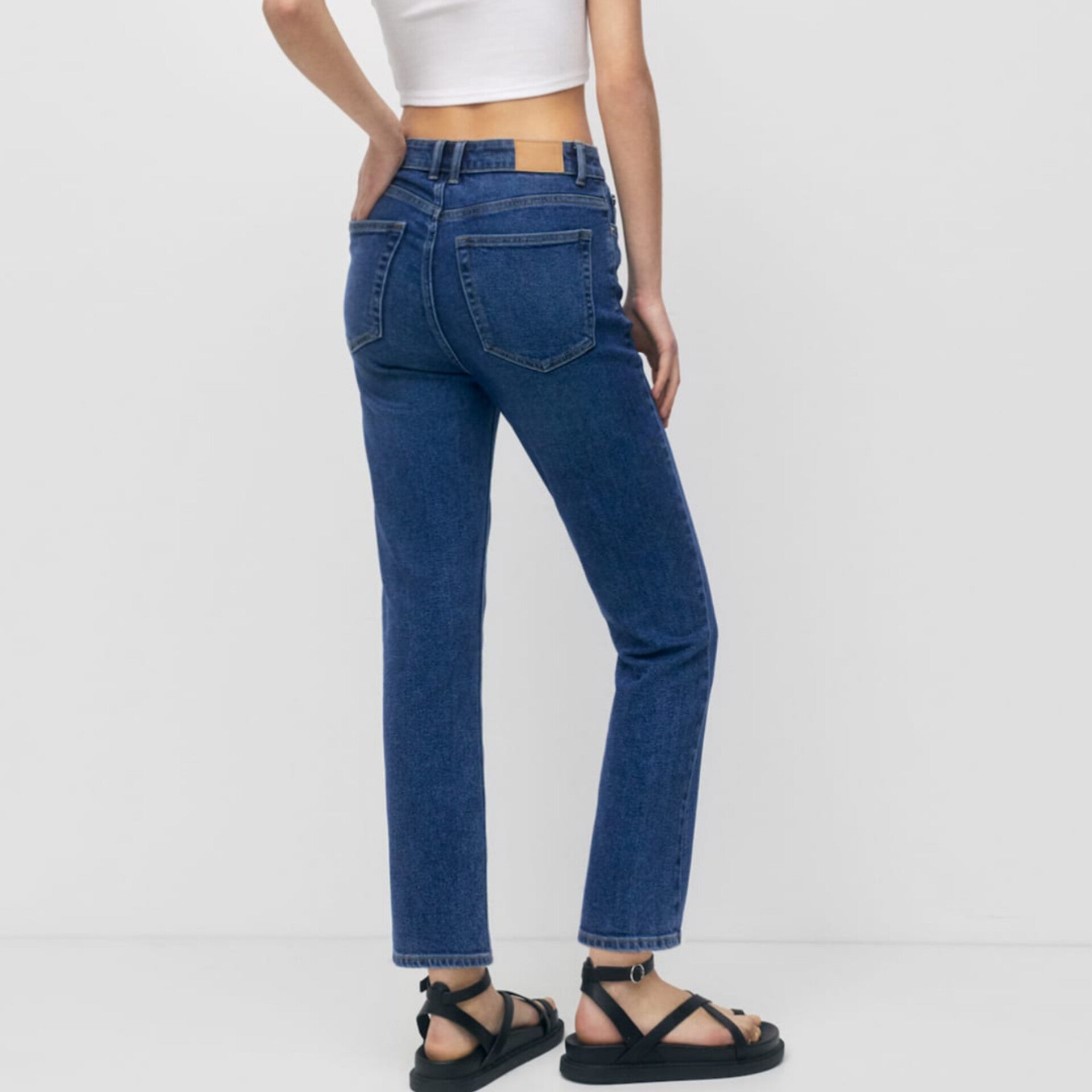 Denim Blue Slim Mom Fit High Waist Jeans