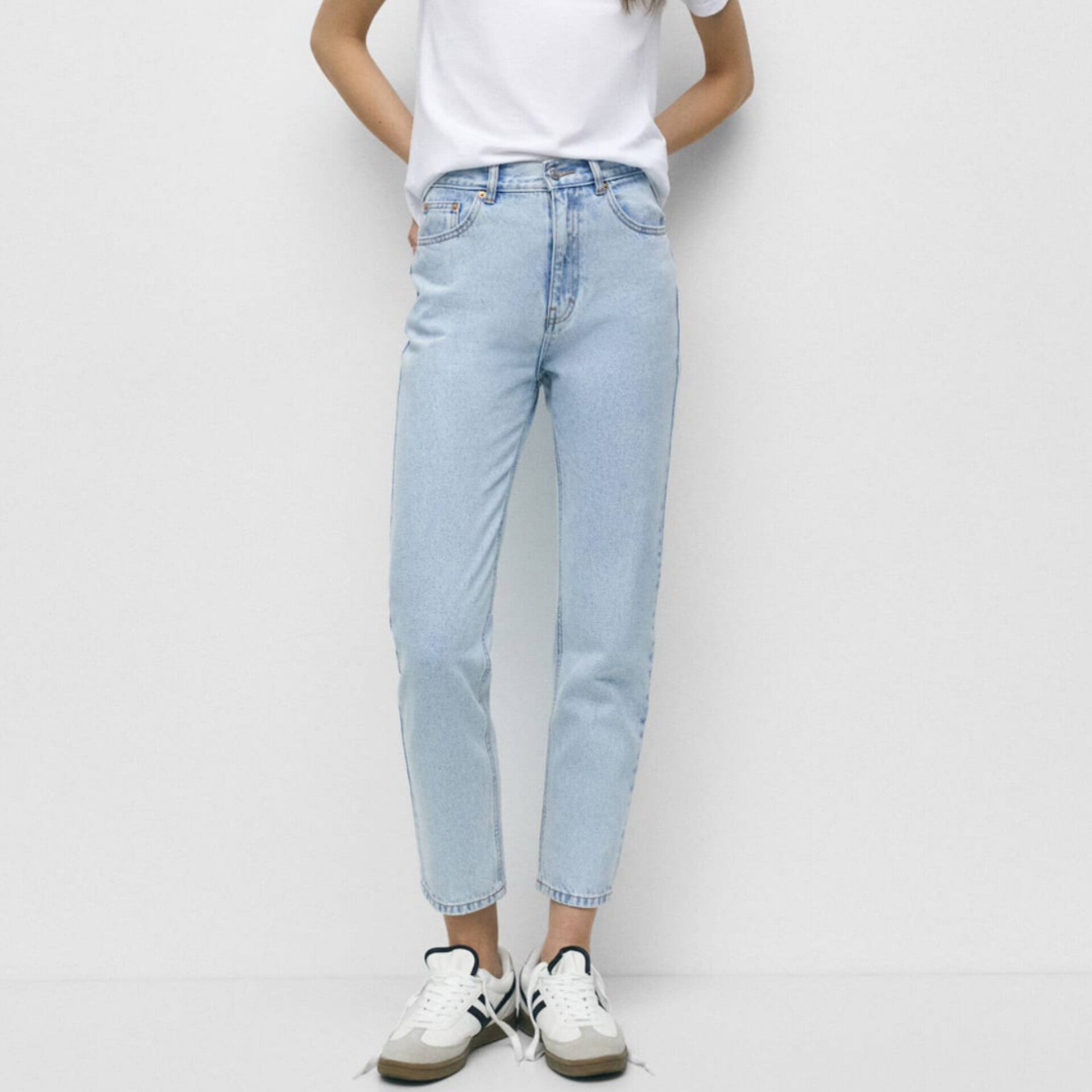 Sky blue Basic Mom Fit Mid Waist Jeans