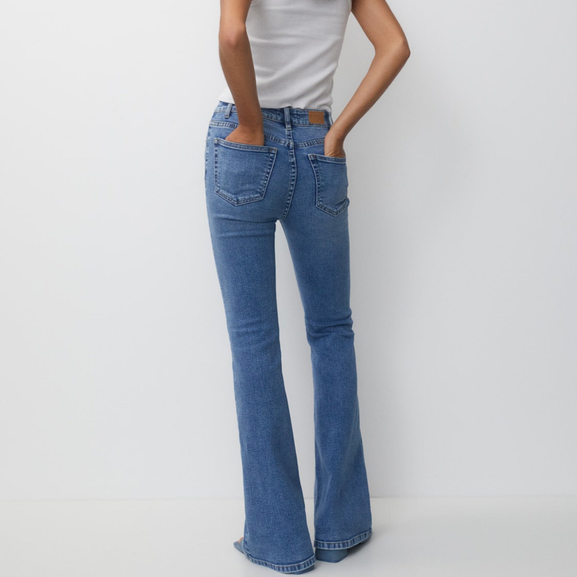 Denim Blue Flared High Waist Skinny Jeans