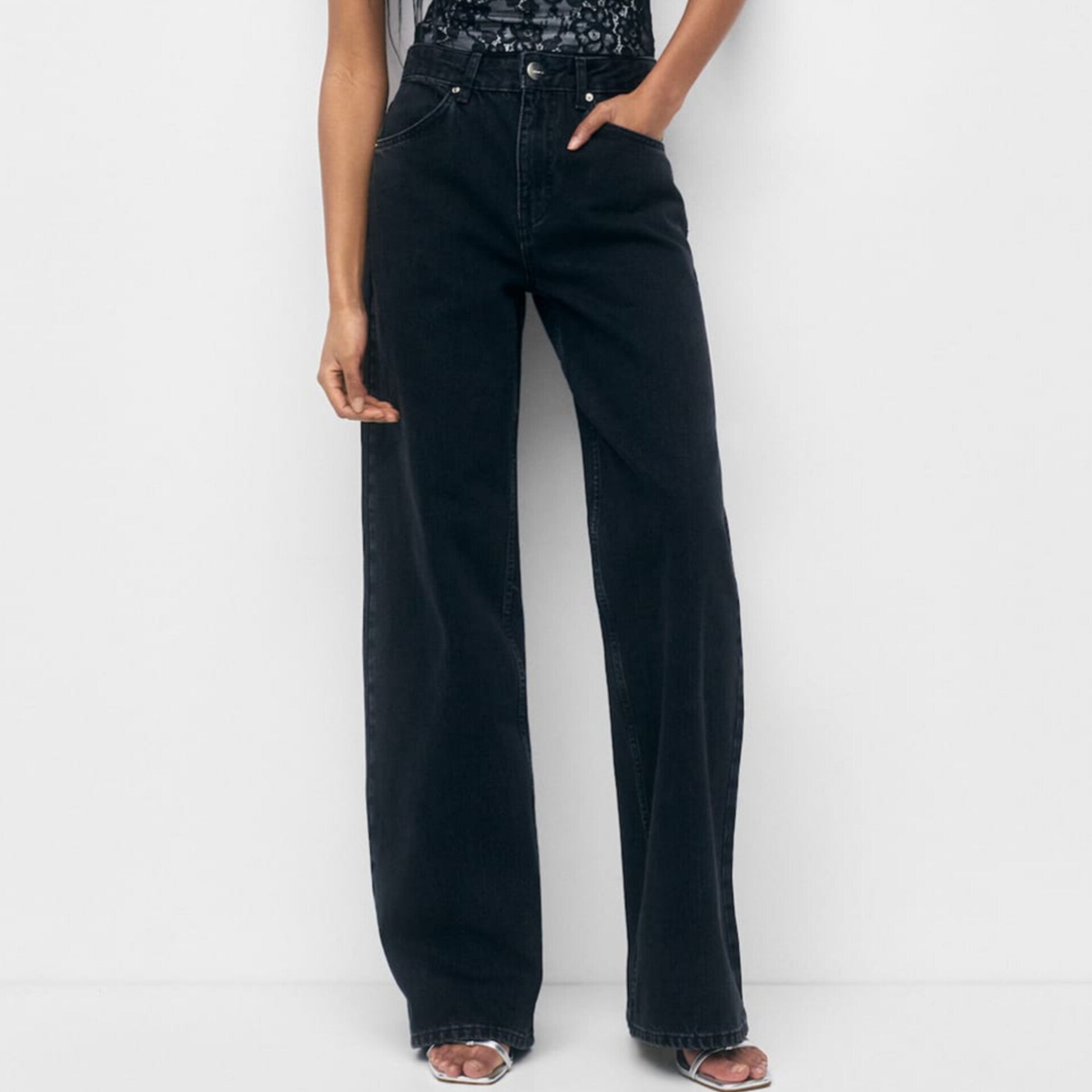 Black Wide Leg High Rise Jeans