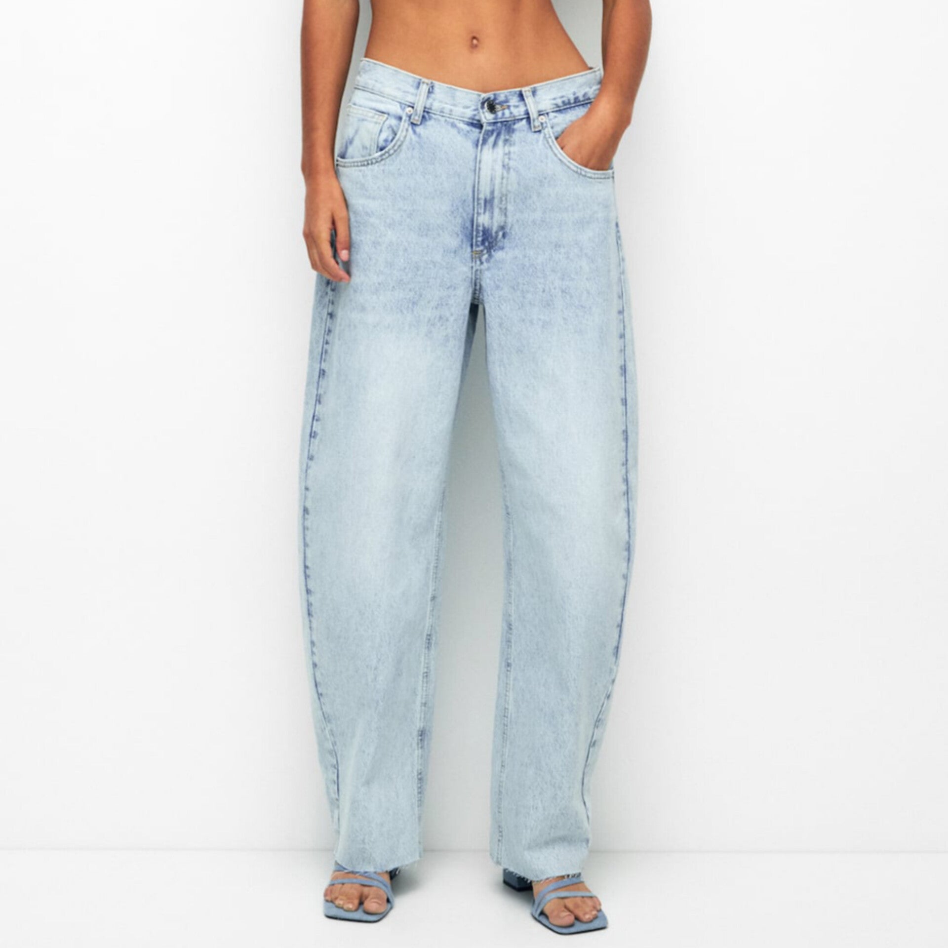 Blue Mid Waist Balloon Fit Jeans