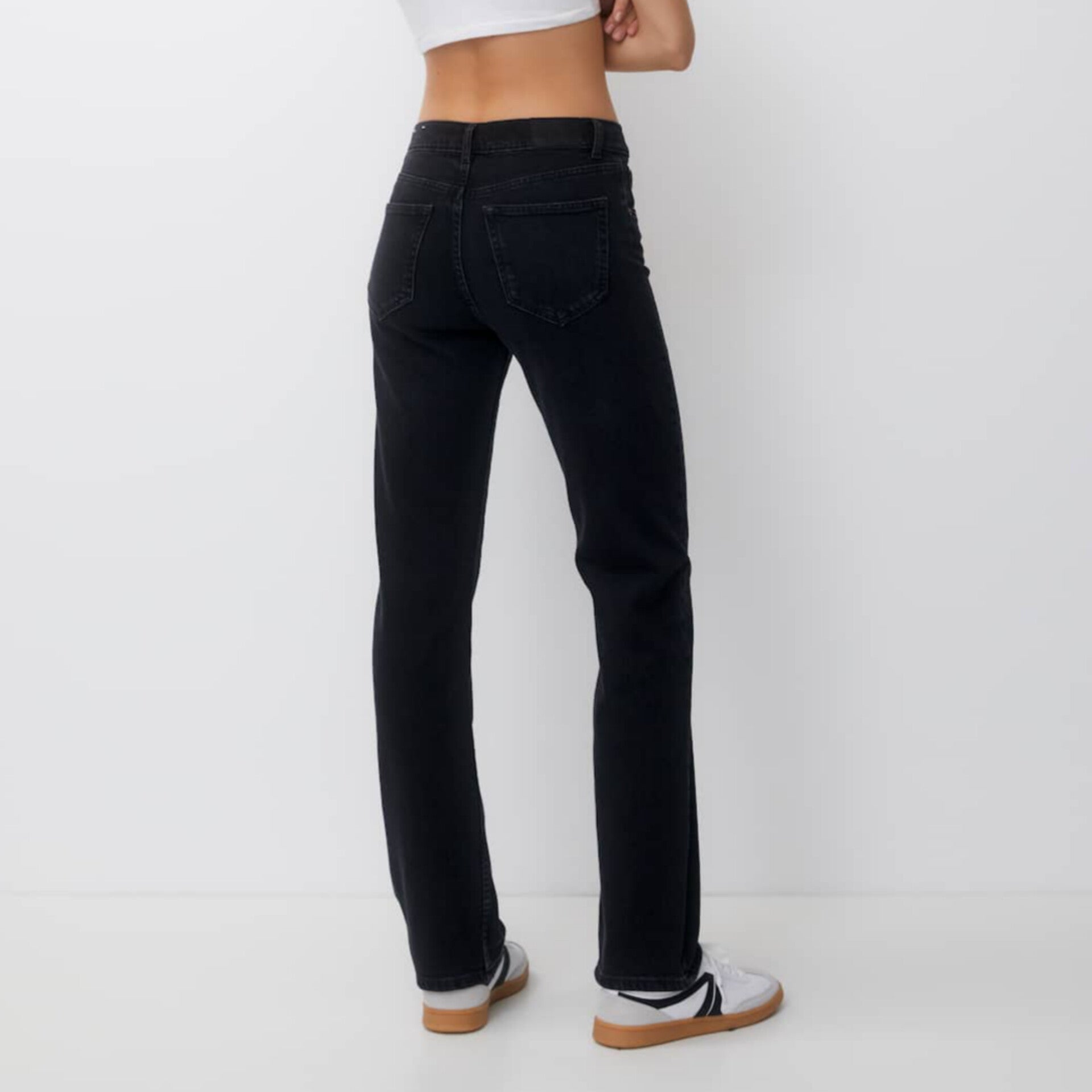 Black Slim Comfort Mid Waist Straight Jeans