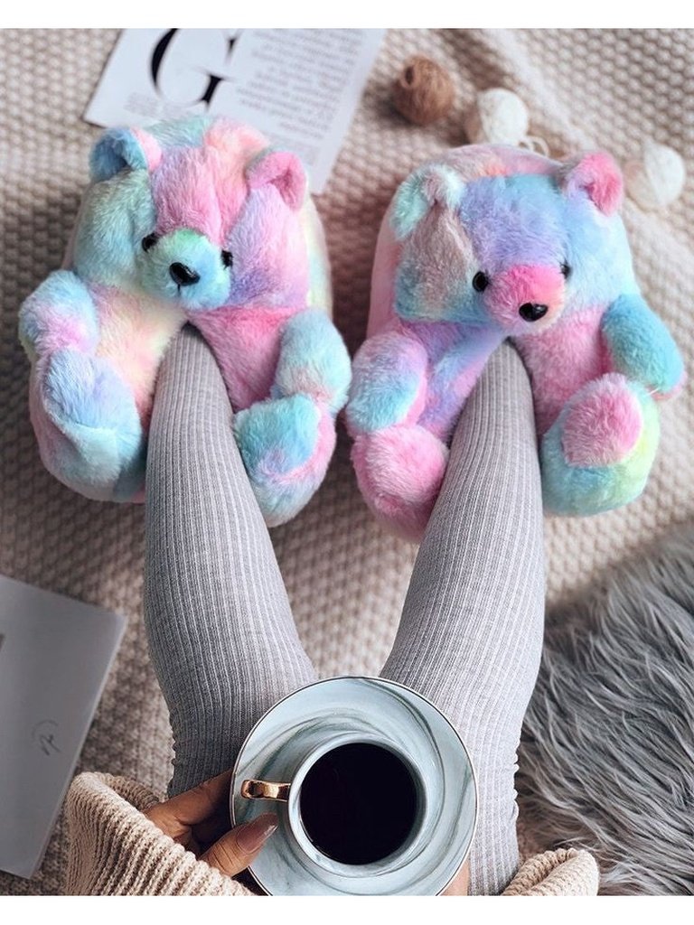 Bear Plush Indoor Outdoor Slipper Shoes Cotton Candy