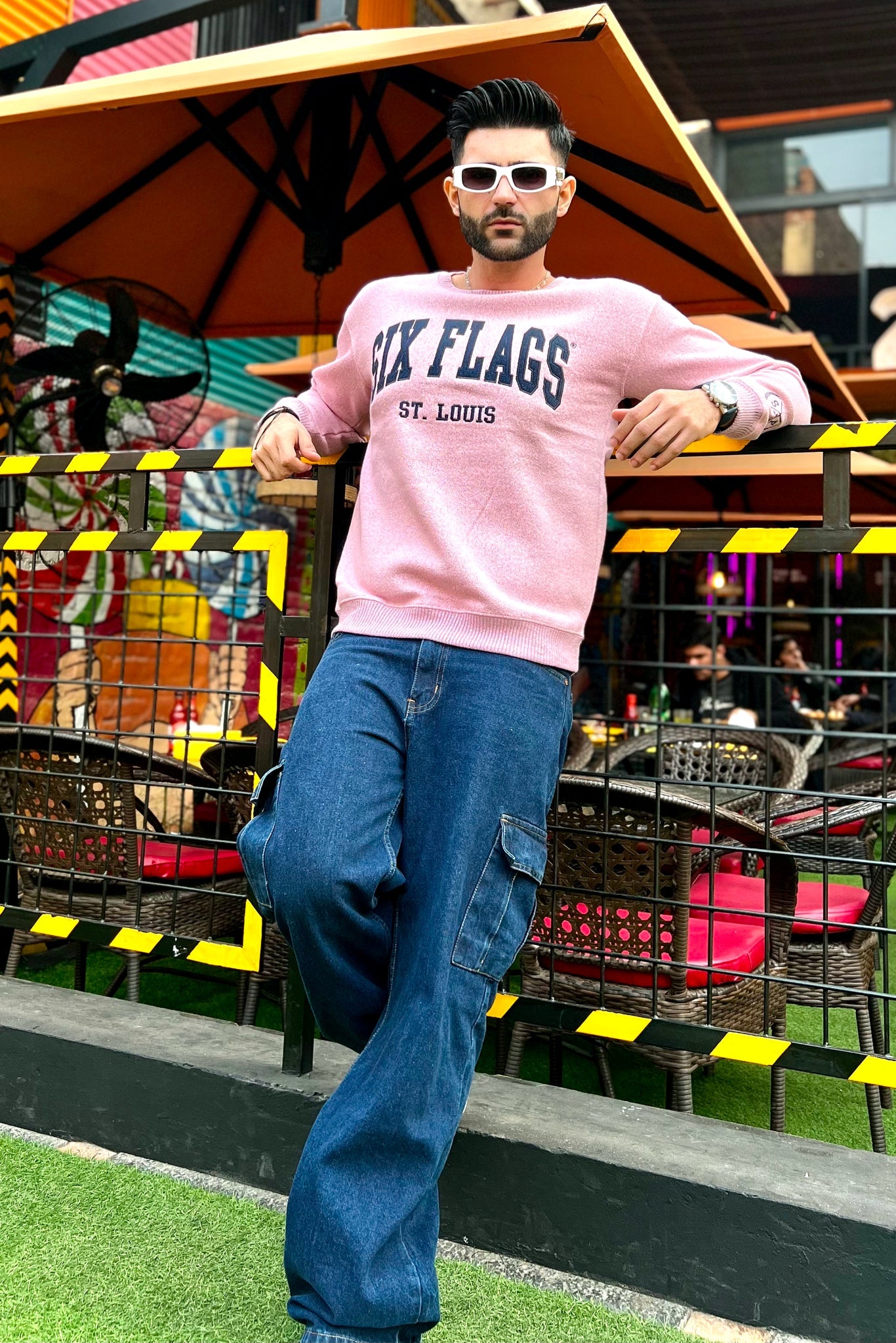 Six Flags Embroidered Irish Knitted Sweater Pink