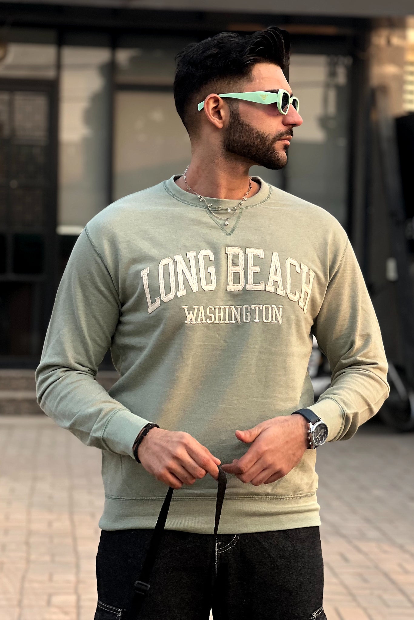 Long Beach Washington Embroidered Long Sleeve Terry Sweatshirt