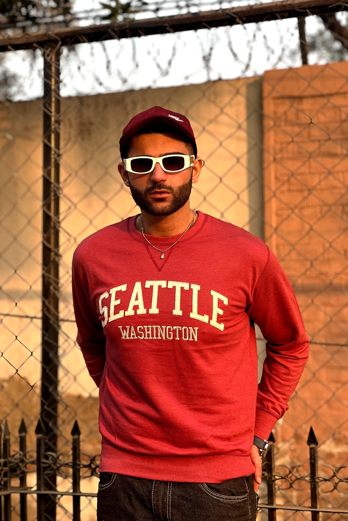 Seatle Washington Embroidered Long Sleeve Terry Sweatshirt