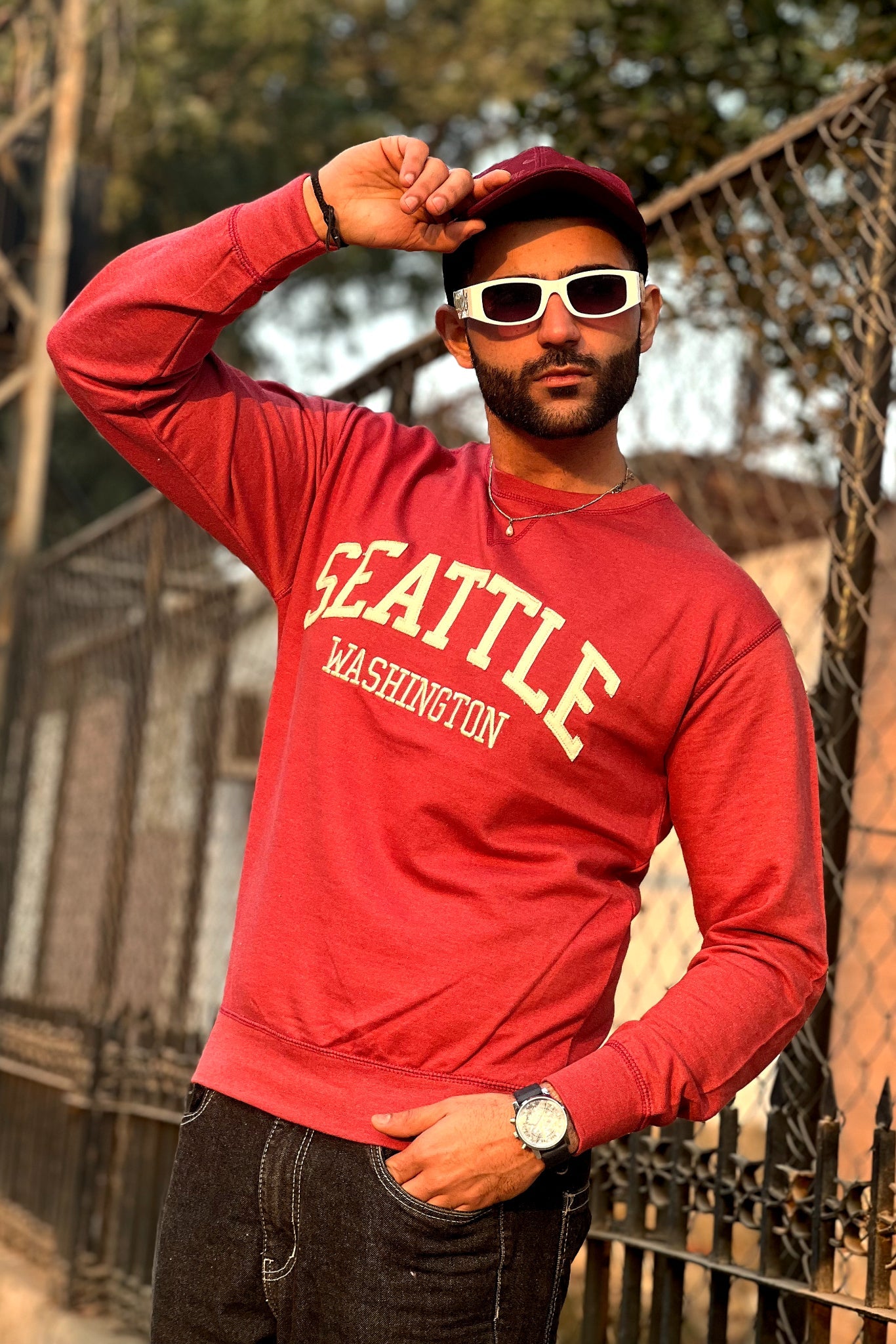 Seatle Washington Embroidered Long Sleeve Terry Sweatshirt