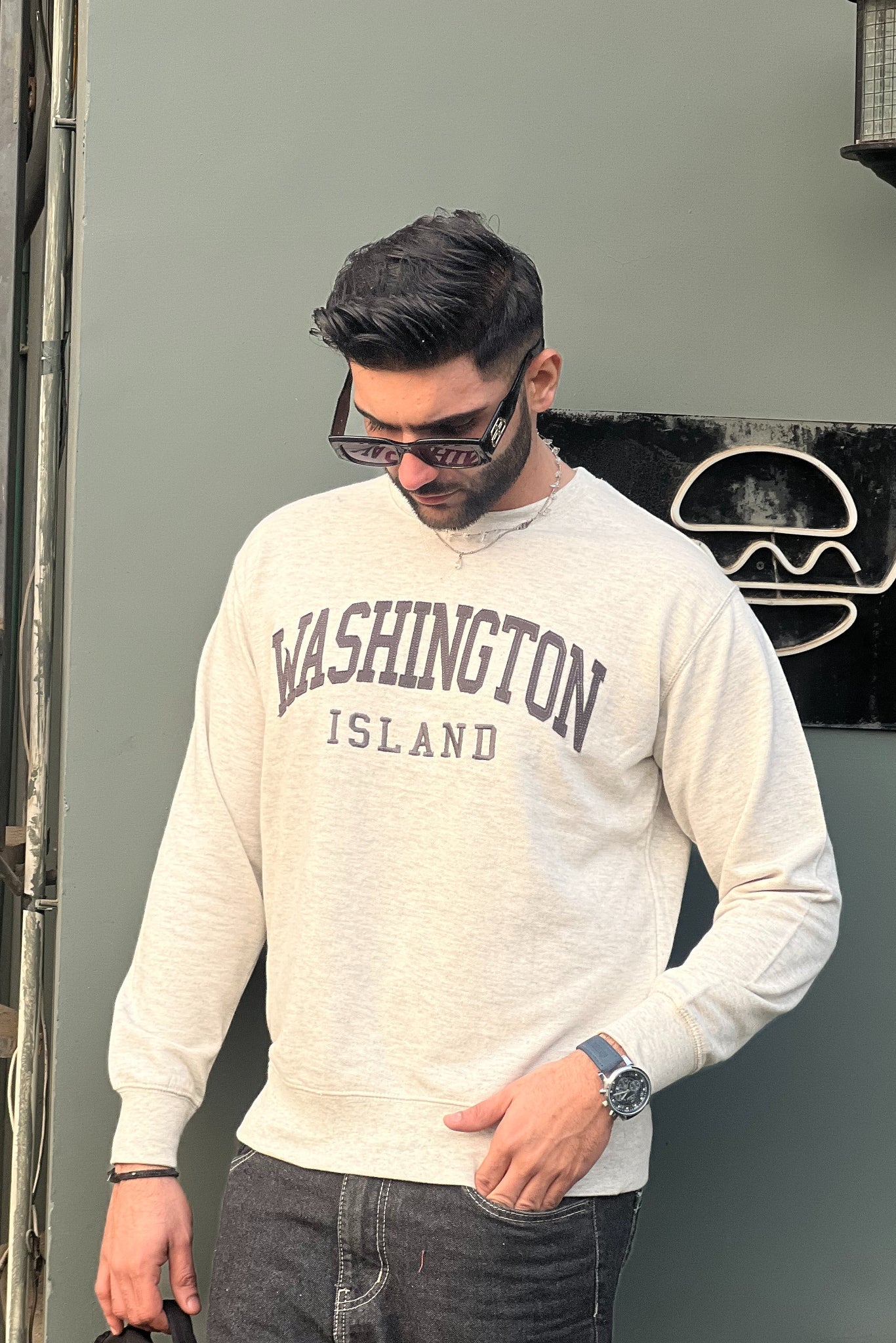 Washington Island Embroidered Long Sleeve Terry Sweatshirt