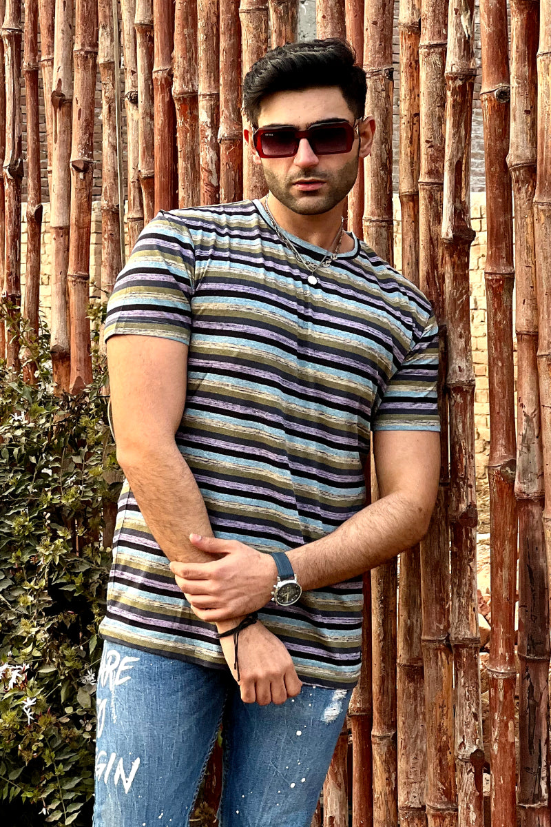 Blend Striped T-shirt- Indigo