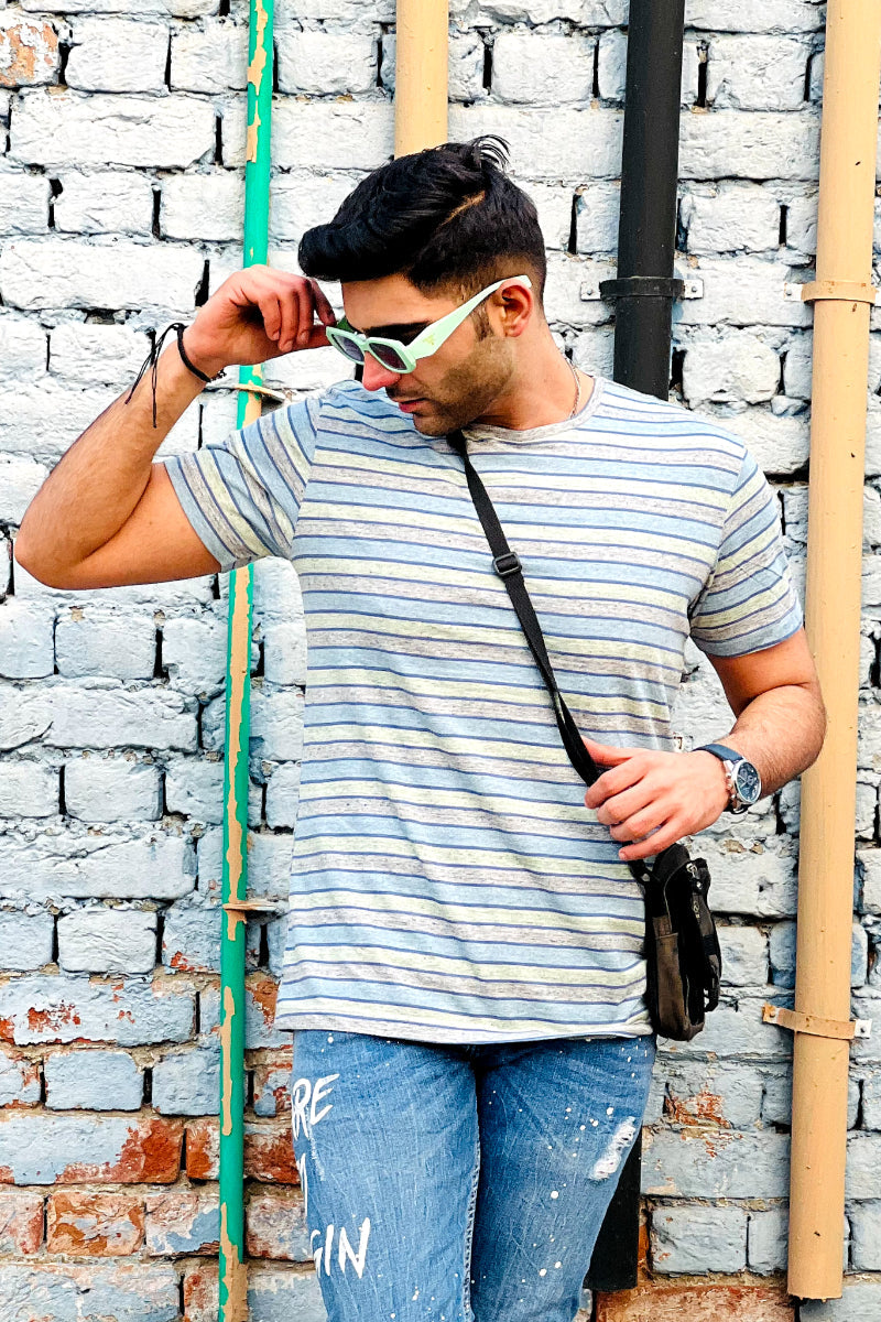 Blend Striped T-Shirt- Cloud Blue