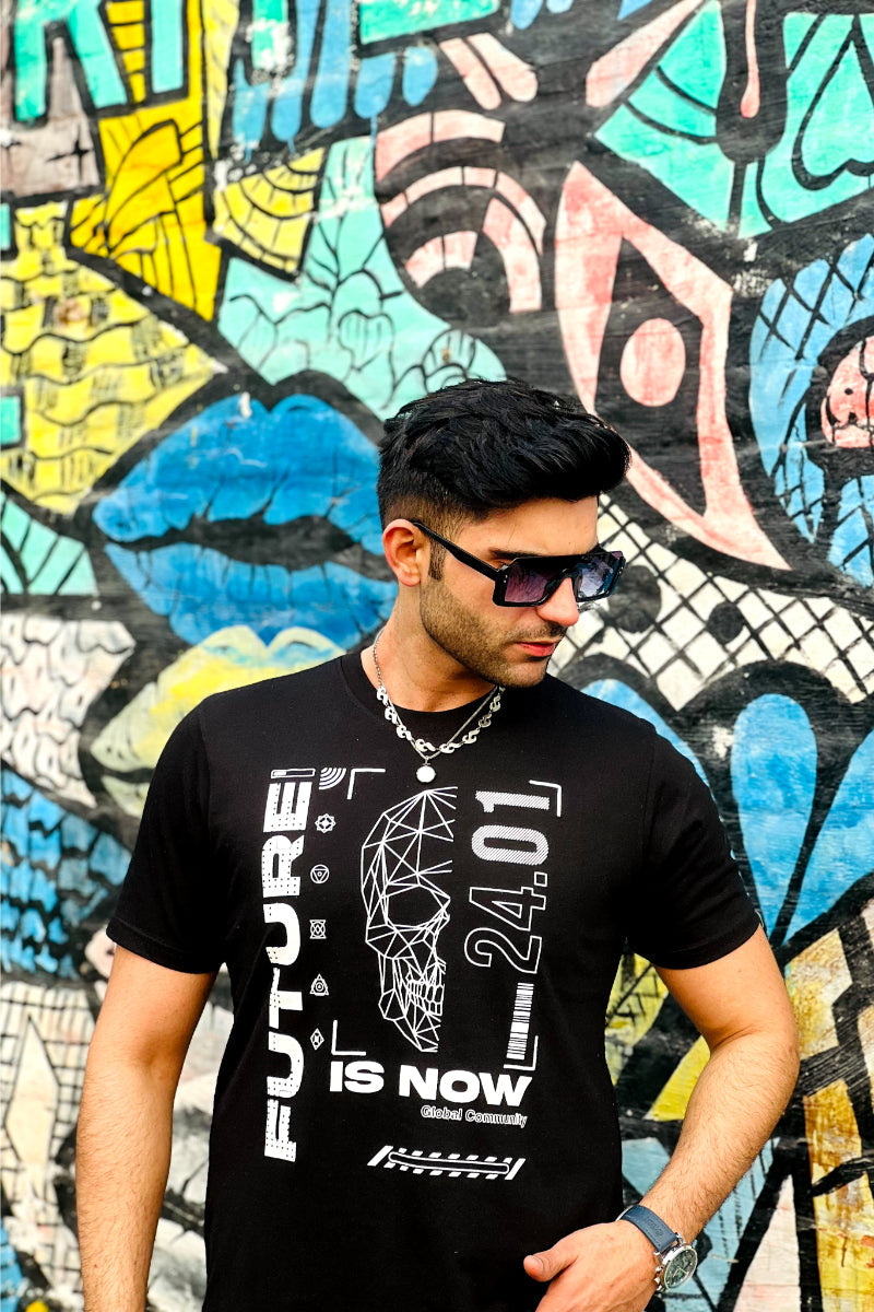 Future Is Now Graphic Mens T-shirt- Black