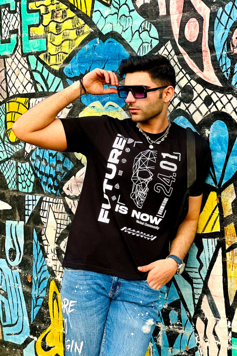 Future Is Now Graphic Mens T-shirt- Black