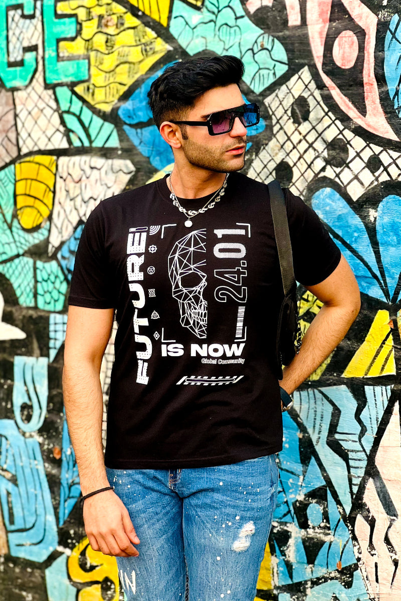 Future Is Now Graphic Mens T-shirt- Black